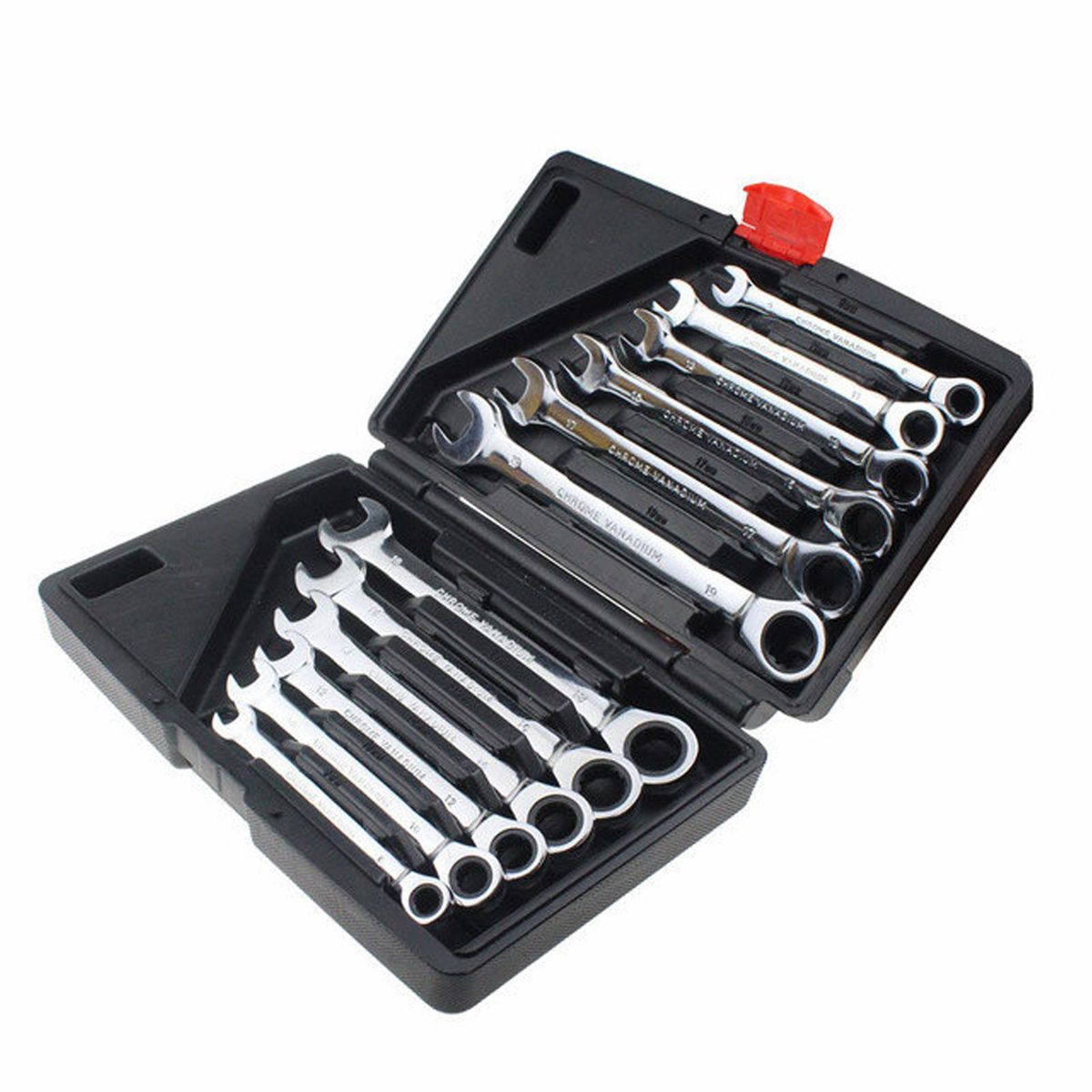 Ratcheting Wrench Set, 12Pcs Chrome Vanadium Steel 8-19mm Flexible Head and Fixed Head Dual-use Ratchet Wrench Quick Wrench Garage Tools 72 Teeth with Organizer Box