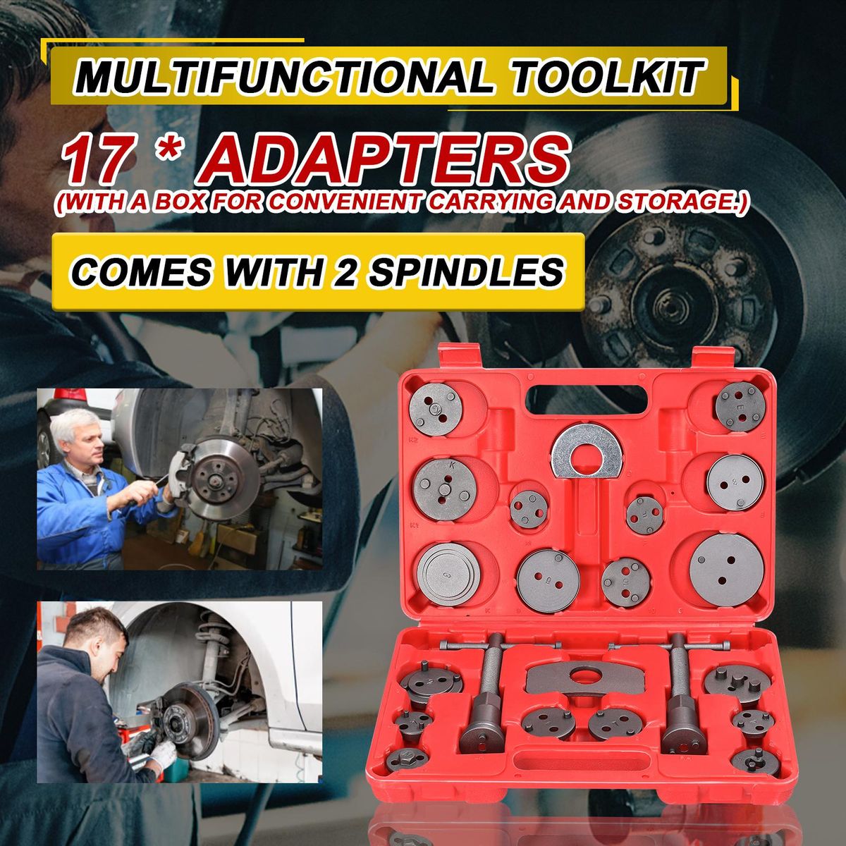22pcs Universal Car Disc Brake Cylinder Adjuster Front and Rear Tooth Brake Pads Replacement Tool Brake Piston Return Tool Kit Automobiles Repairing Tools Set