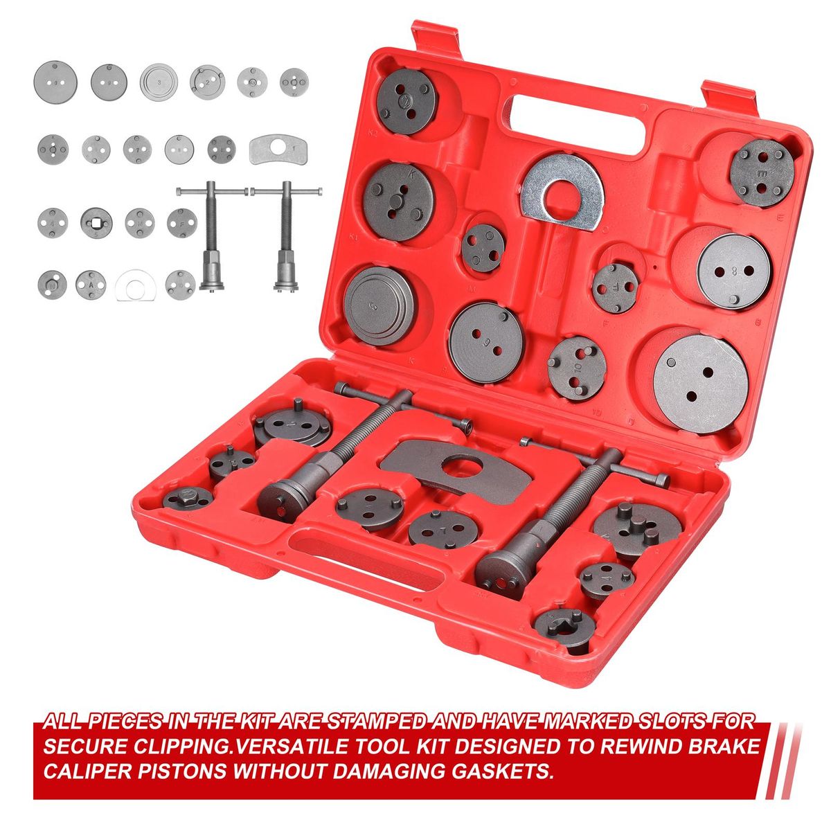 22pcs Universal Car Disc Brake Cylinder Adjuster Front and Rear Tooth Brake Pads Replacement Tool Brake Piston Return Tool Kit Automobiles Repairing Tools Set