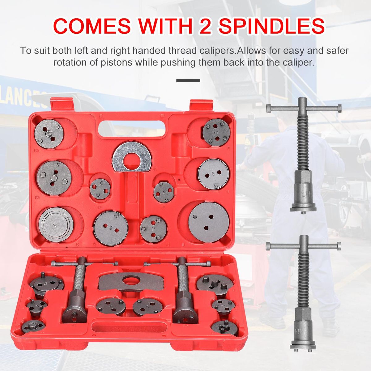 22pcs Universal Car Disc Brake Cylinder Adjuster Front and Rear Tooth Brake Pads Replacement Tool Brake Piston Return Tool Kit Automobiles Repairing Tools Set
