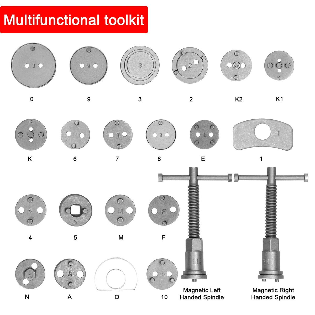 22pcs Universal Car Disc Brake Cylinder Adjuster Front and Rear Tooth Brake Pads Replacement Tool Brake Piston Return Tool Kit Automobiles Repairing Tools Set