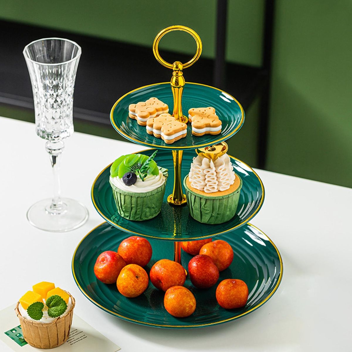 Baby Shower Dessert Table Decor Golden Edged Cupcake Stand for Baby Atrovirens