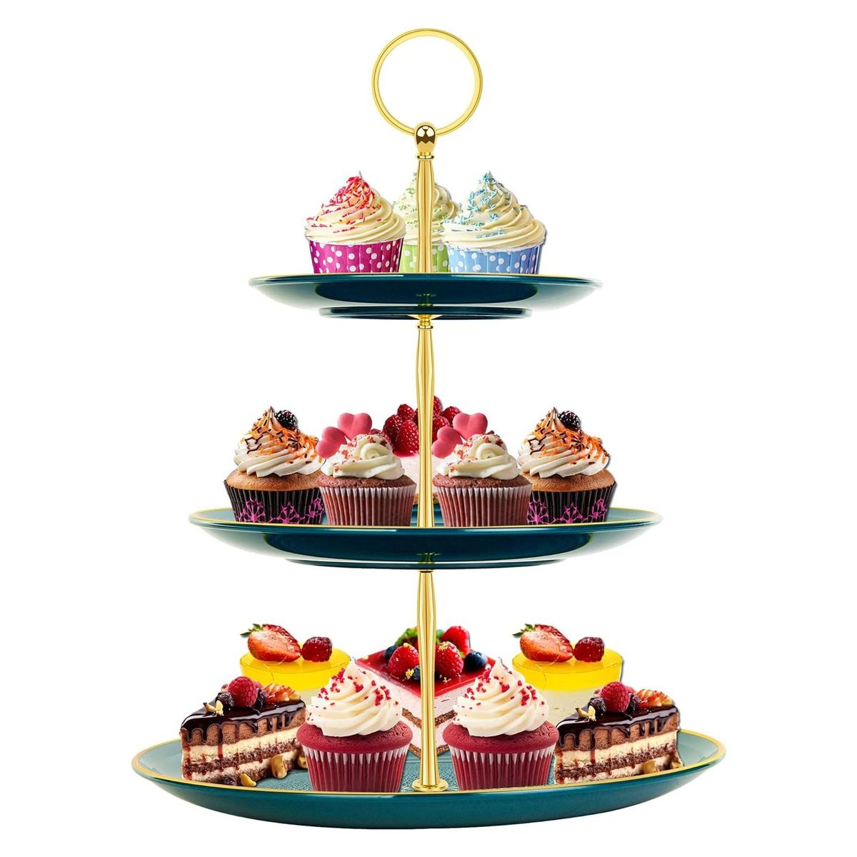 Baby Shower Dessert Table Decor Golden Edged Cupcake Stand for Baby Atrovirens