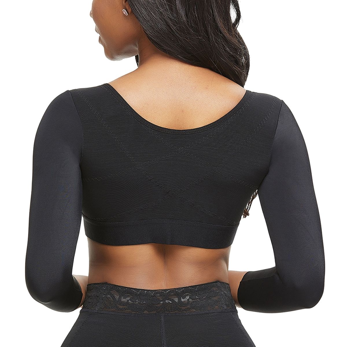 Ladies Daily 7-point Sleeve Underwear Solid Color 7-point Sleeve Front Entry Wireless  Sports Bra Black/Nude