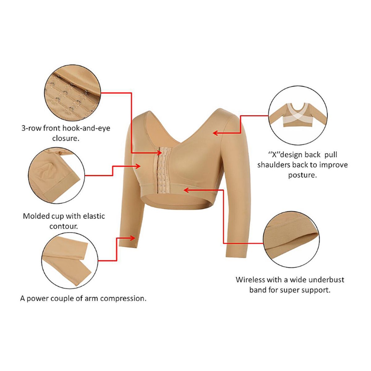 Ladies Daily 7-point Sleeve Underwear Solid Color 7-point Sleeve Front Entry Wireless  Sports Bra Black/Nude