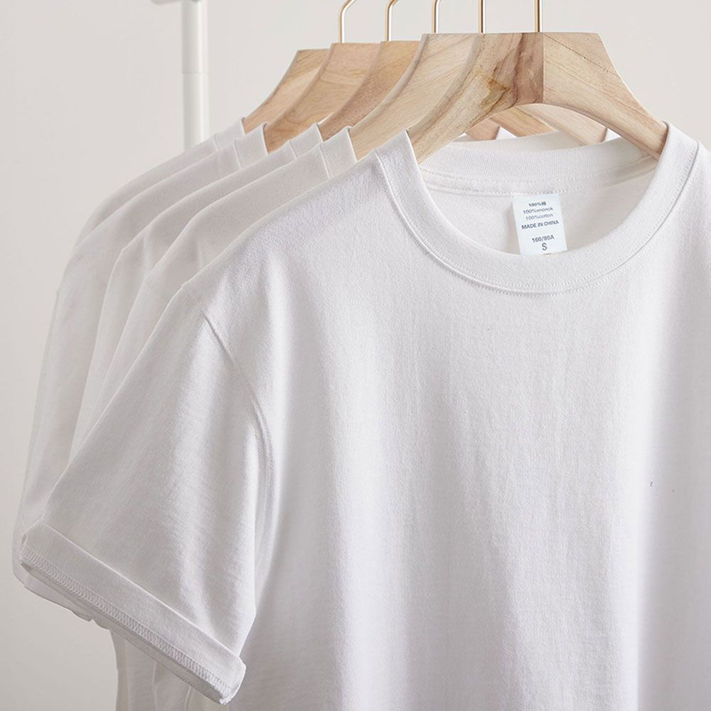 White T Xinjiang Cotton Round Neck Pure White T-shirt Women's Short Sleeve Couple Pure Cotton Half Sleeve Folding Wear With Bottom T-shirt