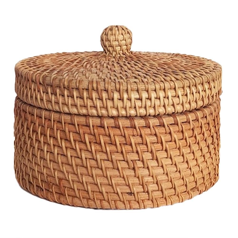 Handwoven Rattan Storage Box with Lid Wicker Fruit Cake Bask