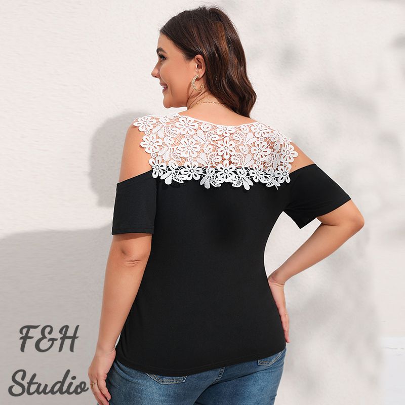 3568 L-4XL Plus Size Short Sleeve Off Shoulder Tops Black