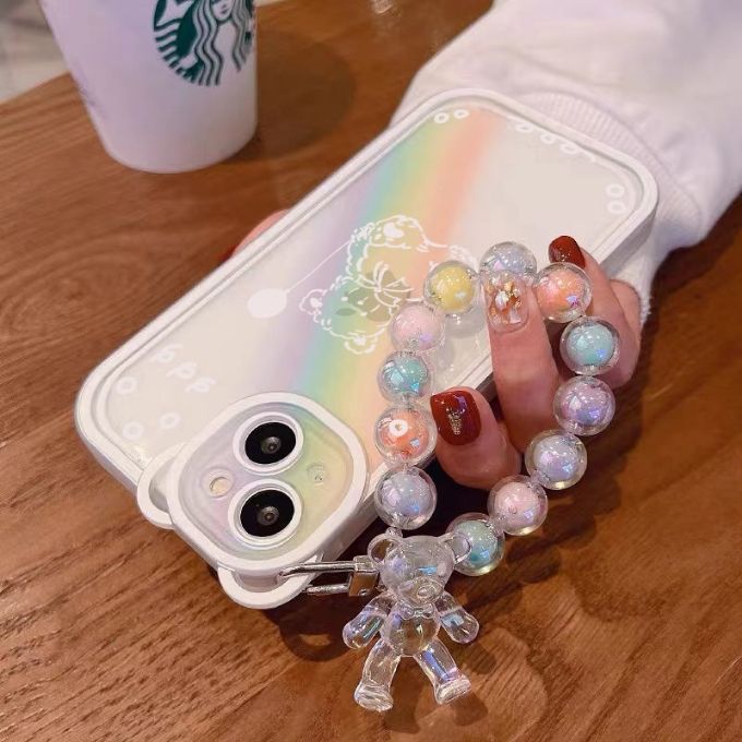 Rainbow Bear Pearl Bracelet Apple Mobile Phone Case