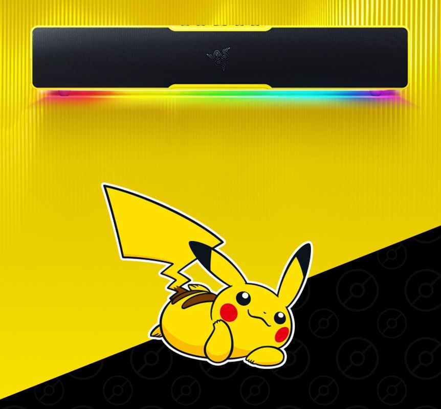 A/Razer Pokemon Pikachu Model Bar Bluetooth Desktop Speaker Computer Heavy Bass RGB Magic Light Effect Yellow