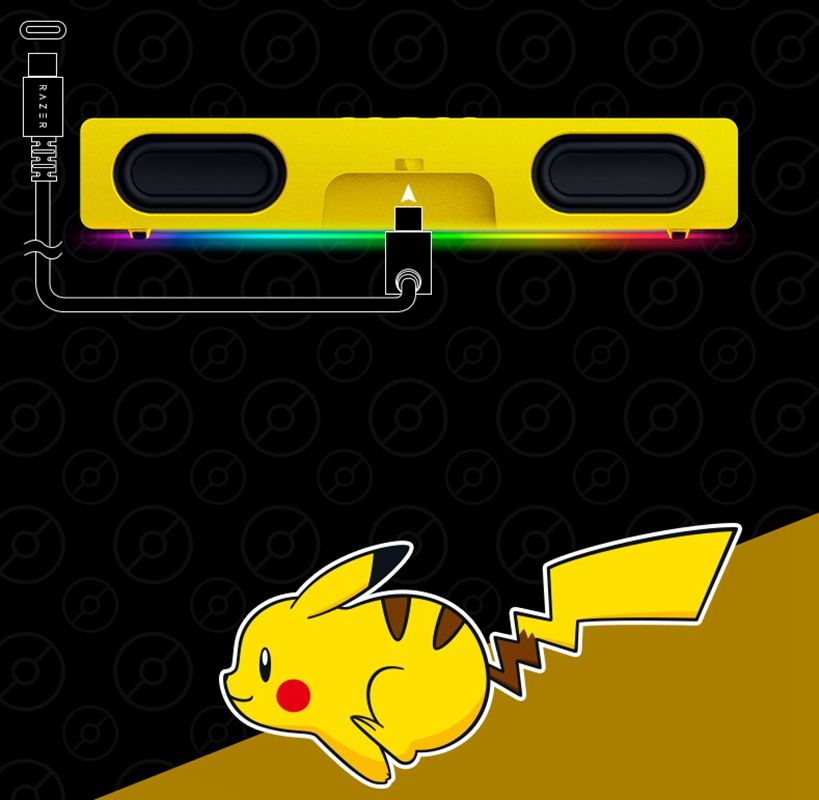 A/Razer Pokemon Pikachu Model Bar Bluetooth Desktop Speaker Computer Heavy Bass RGB Magic Light Effect Yellow