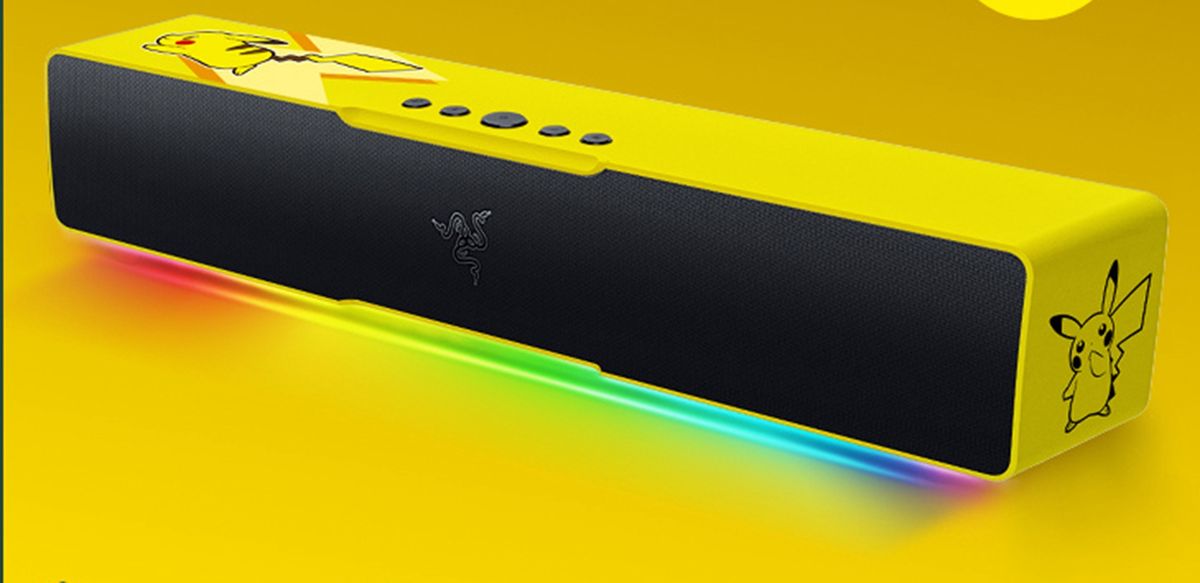 A/Razer Pokemon Pikachu Model Bar Bluetooth Desktop Speaker Computer Heavy Bass RGB Magic Light Effect Yellow