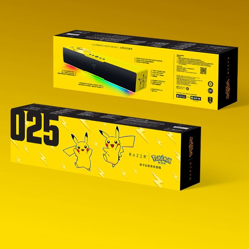 A/Razer Pokemon Pikachu Model Bar Bluetooth Desktop Speaker Computer Heavy Bass RGB Magic Light Effect Yellow