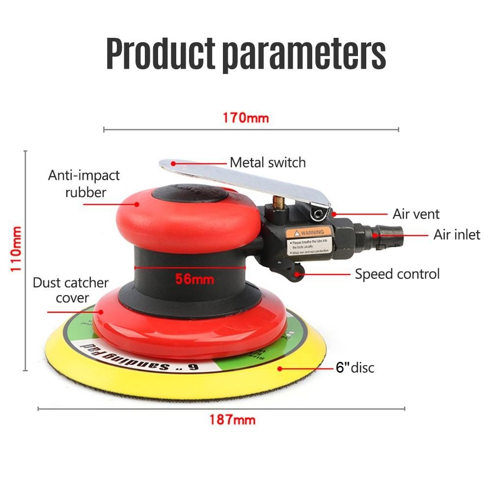 6'' Pneumatic Sander Pneumatic Polisher Air Sander Air Palm Orbital Sander Grinder Palm Sander Sanding Machine Tool