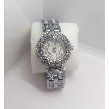 Round Faced Rhinestone Ladies Wrist Watch - Silver