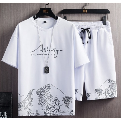 2 In 1 Men's Short Sleeve T-shirt And Short - White.