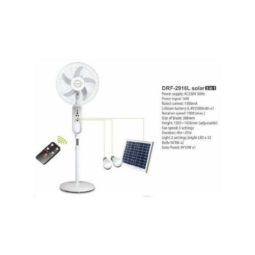 16" Standing Fan With 10 Watts Solar And 2 Bulbs