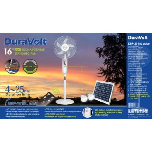 16" Standing Fan With 10 Watts Solar And 2 Bulbs