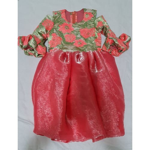 Veev Girl's Brocade Ball Gown with puff sleeves