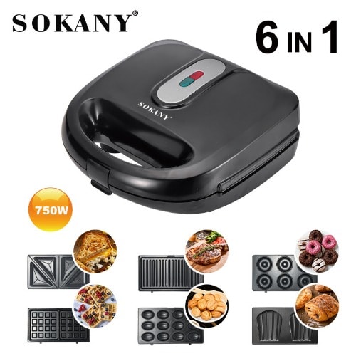Multifunctional 6 In 1 Sandwich Maker, Grill , Waffle Maker, Donut Etc