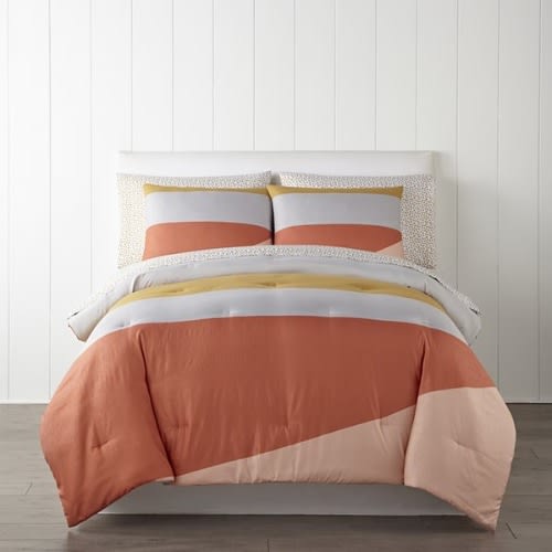 Home Expressions Retro Colorblock - 7 Piece Complete Bedding Set With Sheets