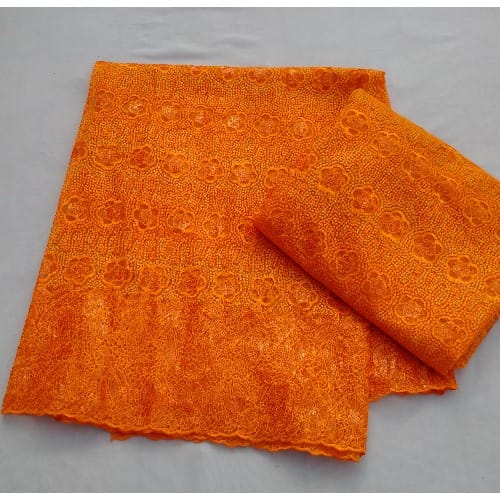 Bedazzled And Embroidered Orange Sample Lace - 4 Yards