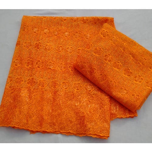 Bedazzled And Embroidered Orange Sample Lace - 4 Yards