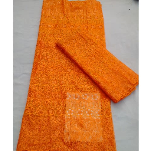 Bedazzled And Embroidered Orange Sample Lace - 4 Yards