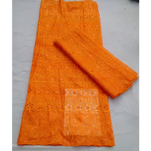 Bedazzled And Embroidered Orange Sample Lace - 4 Yards