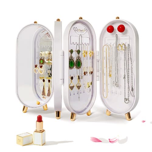 Earring Holder And Jewelry Display Rack - 4 Doors Foldable Necklace Hanging Rack
