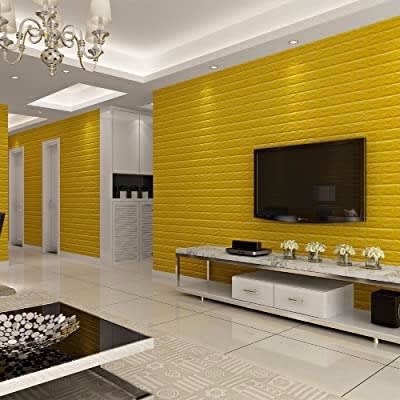 Self Adhesive Brick Wallpaper Sticker - Yellow -  70X77