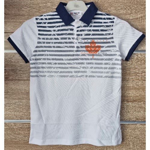 White And Blue Leaf Print Short Sleeve Polo