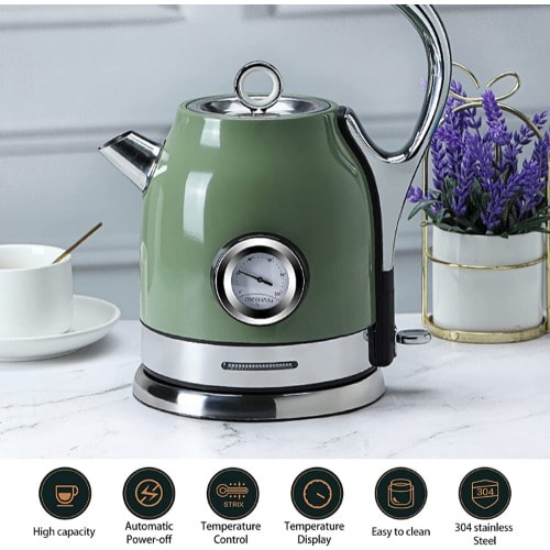 1.8L Retro Electric Stainless Steel Kettle With Temperature Control