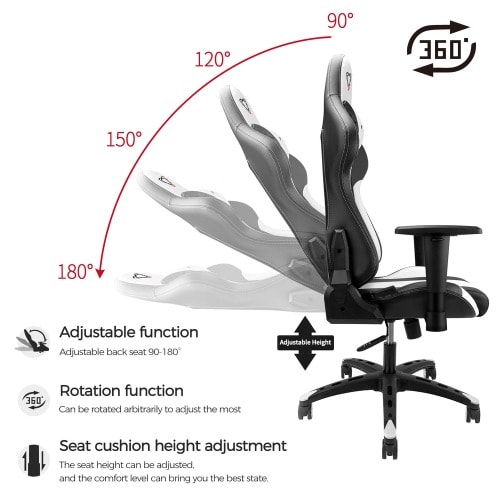 Furgle Computer Racing Gaming Ergonomic Chair +Footrest - Black & White