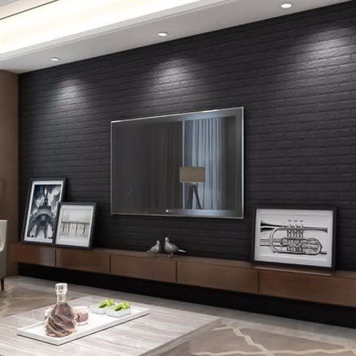 5pcs Self Adhesive Brick Wallpaper Sticker- Black