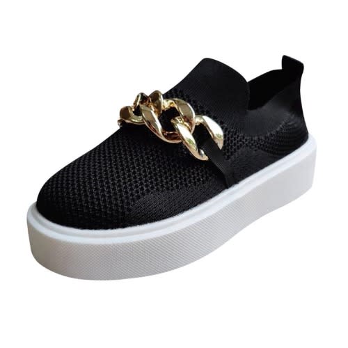 Ladies Mesh Metal Chain Casual Sneakers - Black
