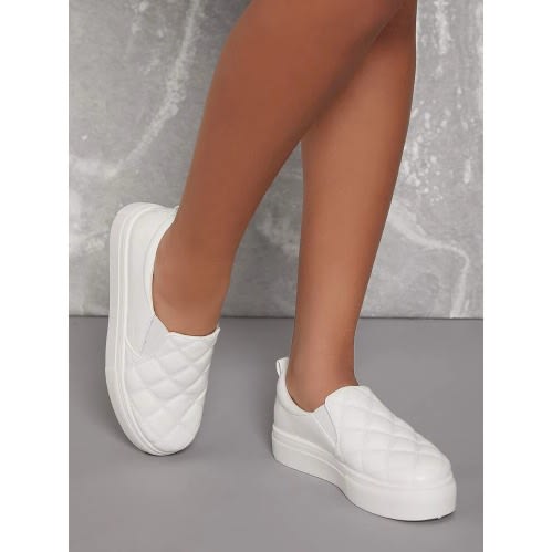 Leather Slip-on Platform Sneakers - White