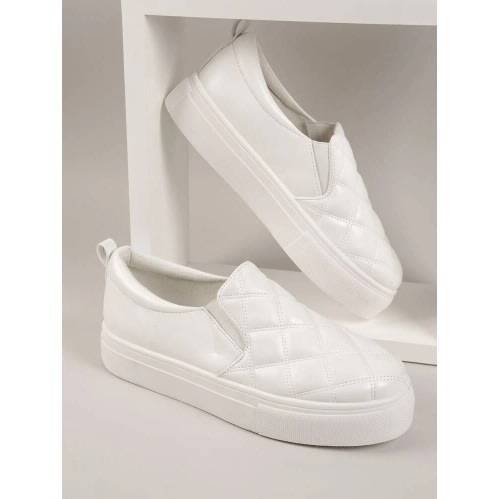 Leather Slip-on Platform Sneakers - White
