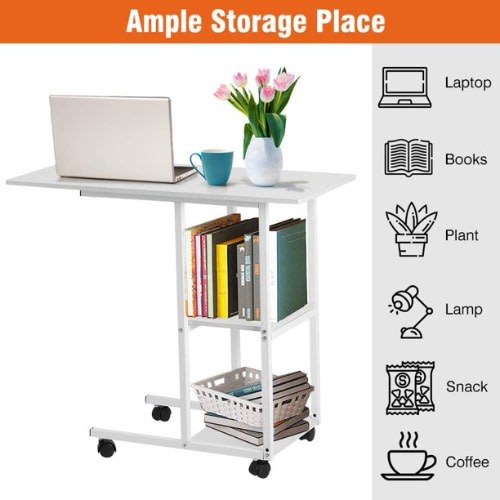 Over Bed Table Sofa Couch Rolling Wheel Laptop Computer Desk - White