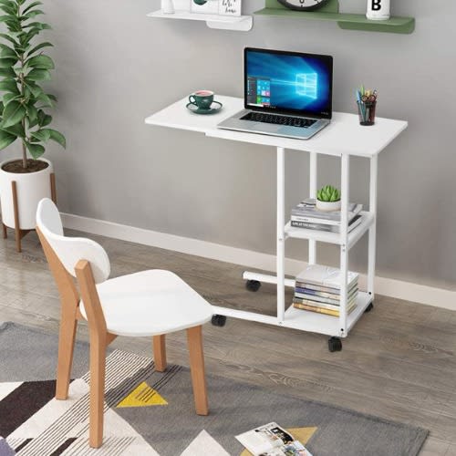 Over Bed Table Sofa Couch Rolling Wheel Laptop Computer Desk - White