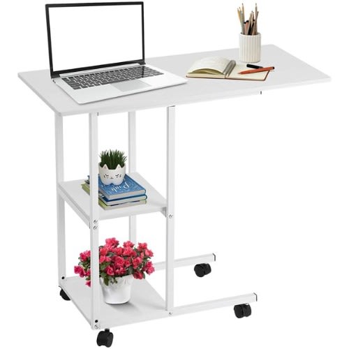 Over Bed Table Sofa Couch Rolling Wheel Laptop Computer Desk - White