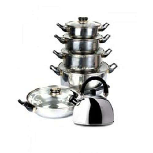 Stainless Pot and Pan Set with Kettle - Silver