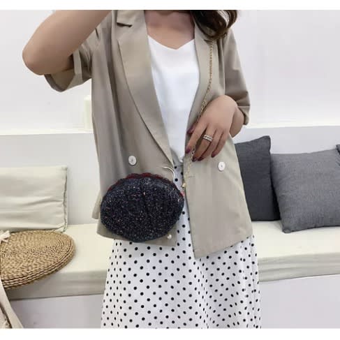 Sequin Chain Shell Bag For Women - Black