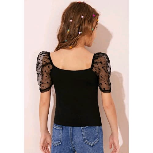 Girls Dobby Mesh Short Sleeve Top -size Run Very Slim & Small(order 3 Sizes Up)