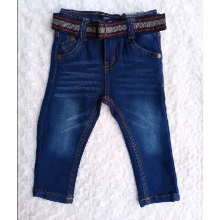 Baby Unisex Denim Jeans With Belt- Blue