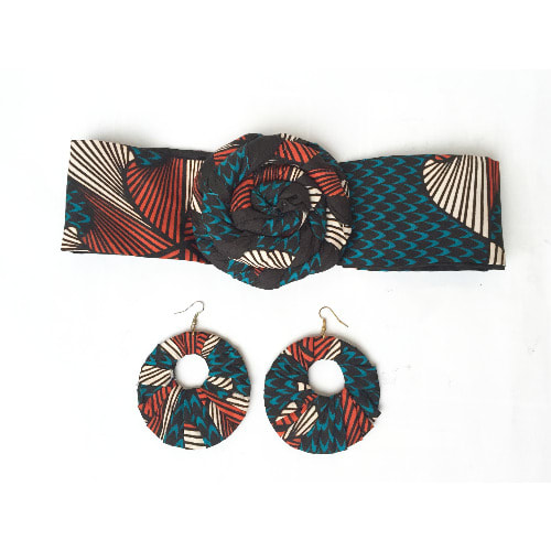 Shopadaa Ankara Turban Headband With Matching Hoop Earrings Set