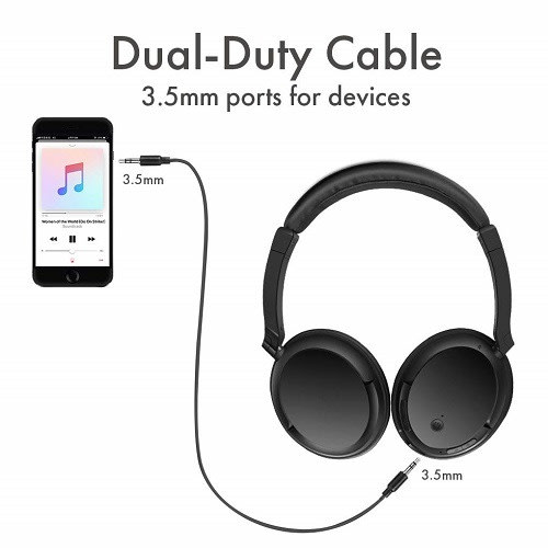 Wireless Noise Canceling Aviation Headset With Mic - Black