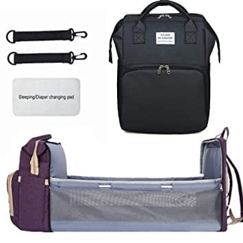 Multifunctional Foldable Baby Travel Diapers Bag With Bed Crib - Black