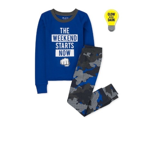 Boys Glow Weekend Starts Now Snug Fit Cotton Pyjamas - Blue