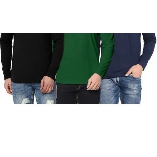 Plain Round Neck Long Sleeve Polo - 3 In 1 - Black Green And Navy Blue